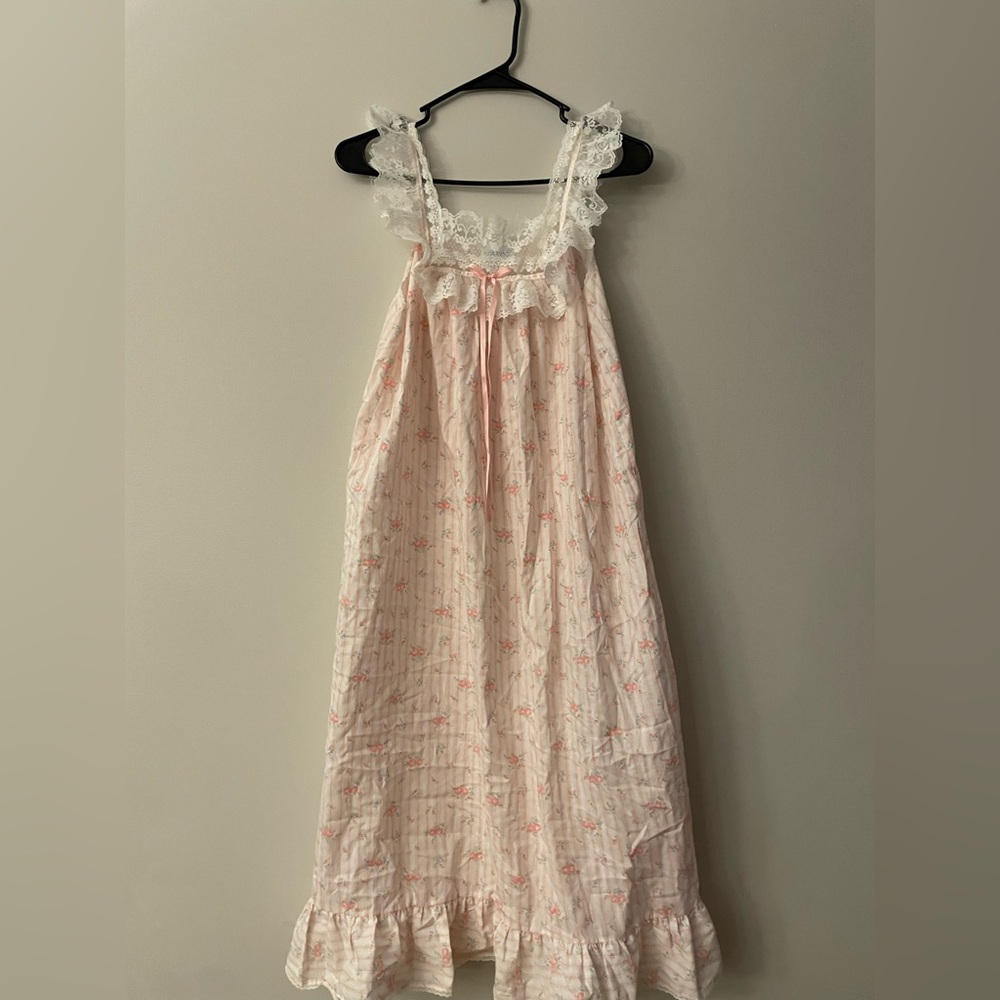 Pink and White Lace Trim Chemise